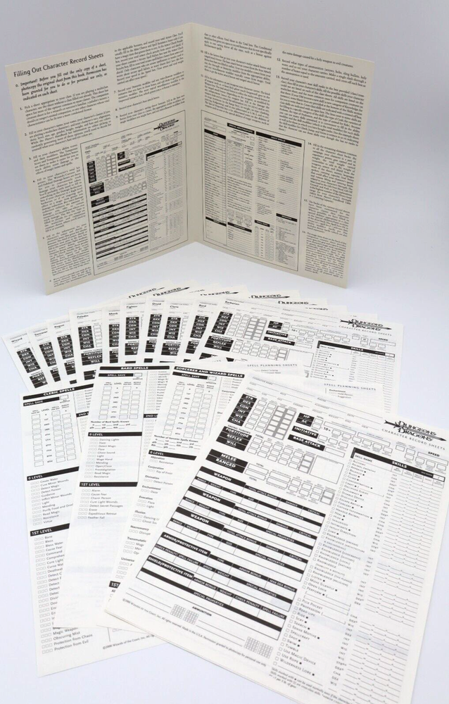 Vintage 2000 Dungeons & Dragons Accessory Character Sheets TSR11642 Complete