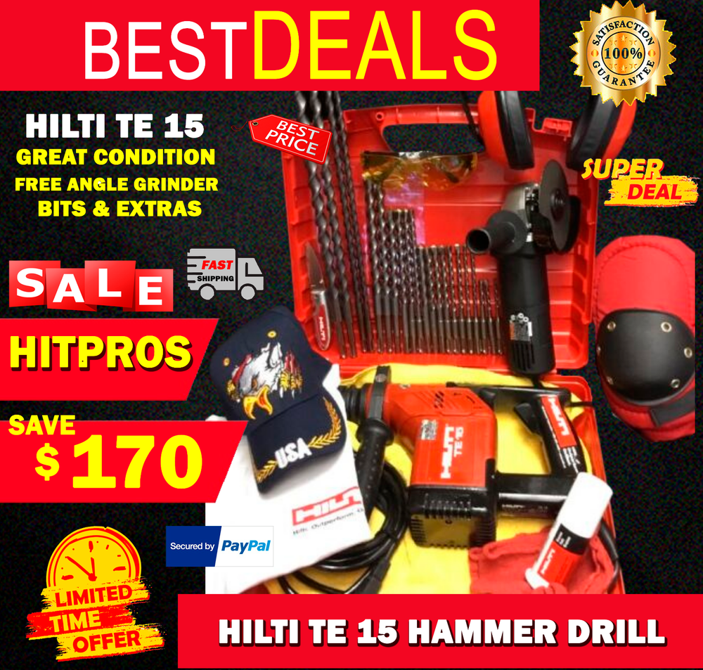 HILTI TE 15, GREAT CONDITION, FREE ANGLE GRINDER, BITS, EXTRAS, FAST SHIP