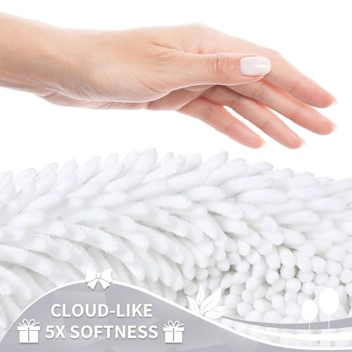Chenille Bathroom Rugs Non Slip, Extra Thick Solid 24" x 17" Rectangular White