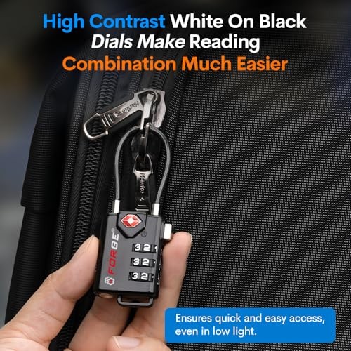 TSA Approved Cable Luggage Locks, Re-settable Combination with Black 2 Pack