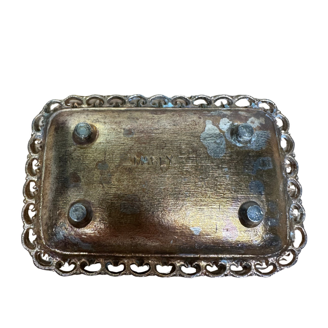 VTG Marly Silver Plated Small Footed Rectangular Soap Tray Pierce Rim Vanity
