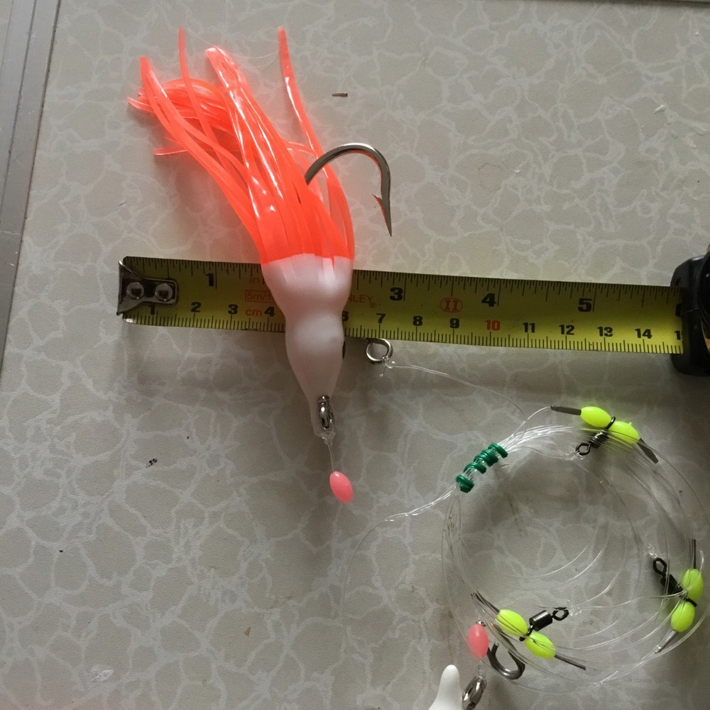 Cod Polllock 3 Hook Flapper Rig 8/0 Hooks White Head Orange Muppets 6” Lures