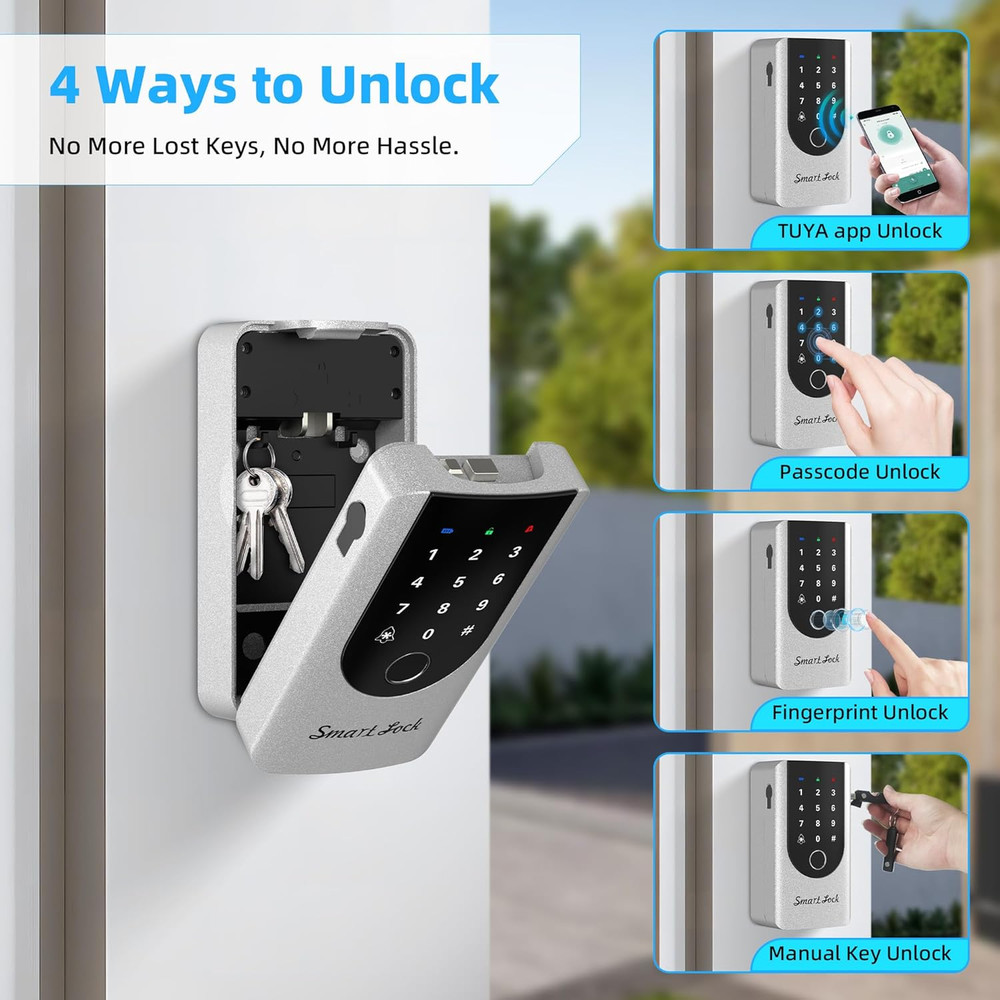 Fingerprint Key Box, Smart Key Lock Box with Bluetooth, Passcode, Doorbell, Weat