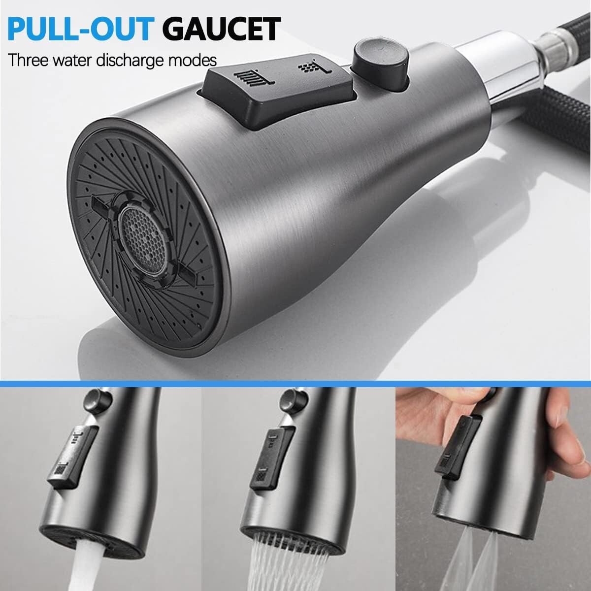 33x22 IN Flying Rain Stainless Steel Waterfall Kitchen Sink Digital Faucet Black