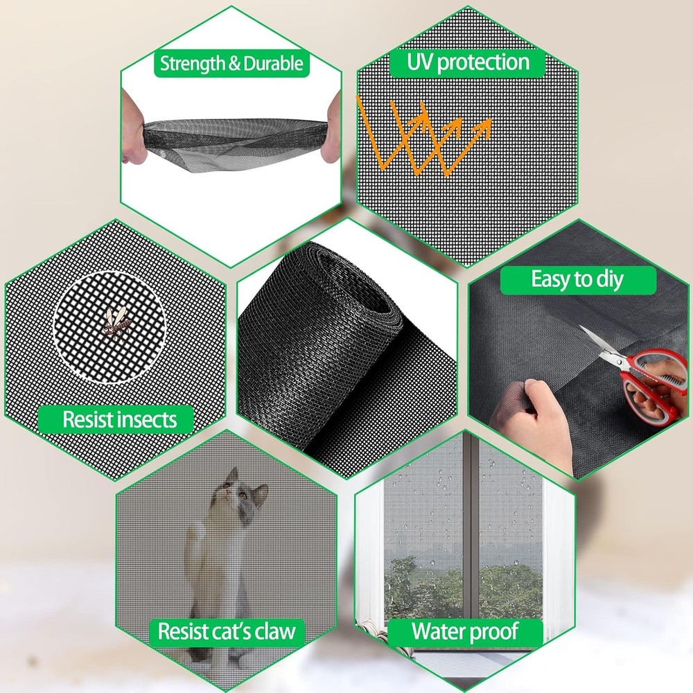 Pet Proof Window Screen and Screen Door Replacement Kit 39x118 Upgraded Durable