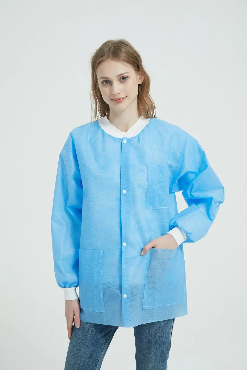 10 PCS Disposable Lab Jackets Hip Length Blue SMS Dental Workwear (2XL/3XL)