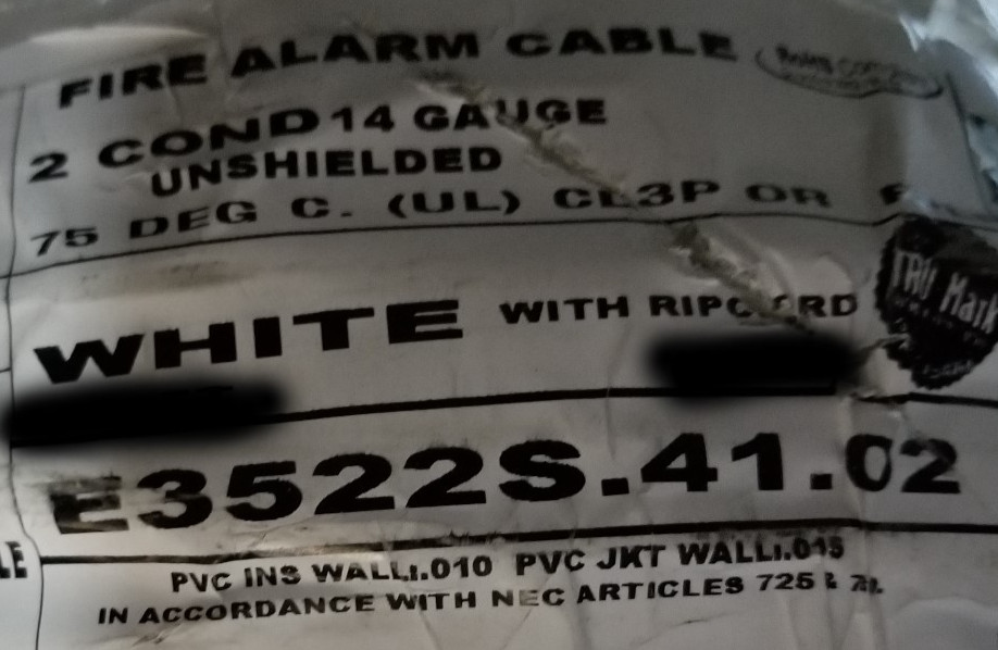 Carol E3522S 14/2C Solid Plenum Fire Alarm/Communication Cable White /100ft