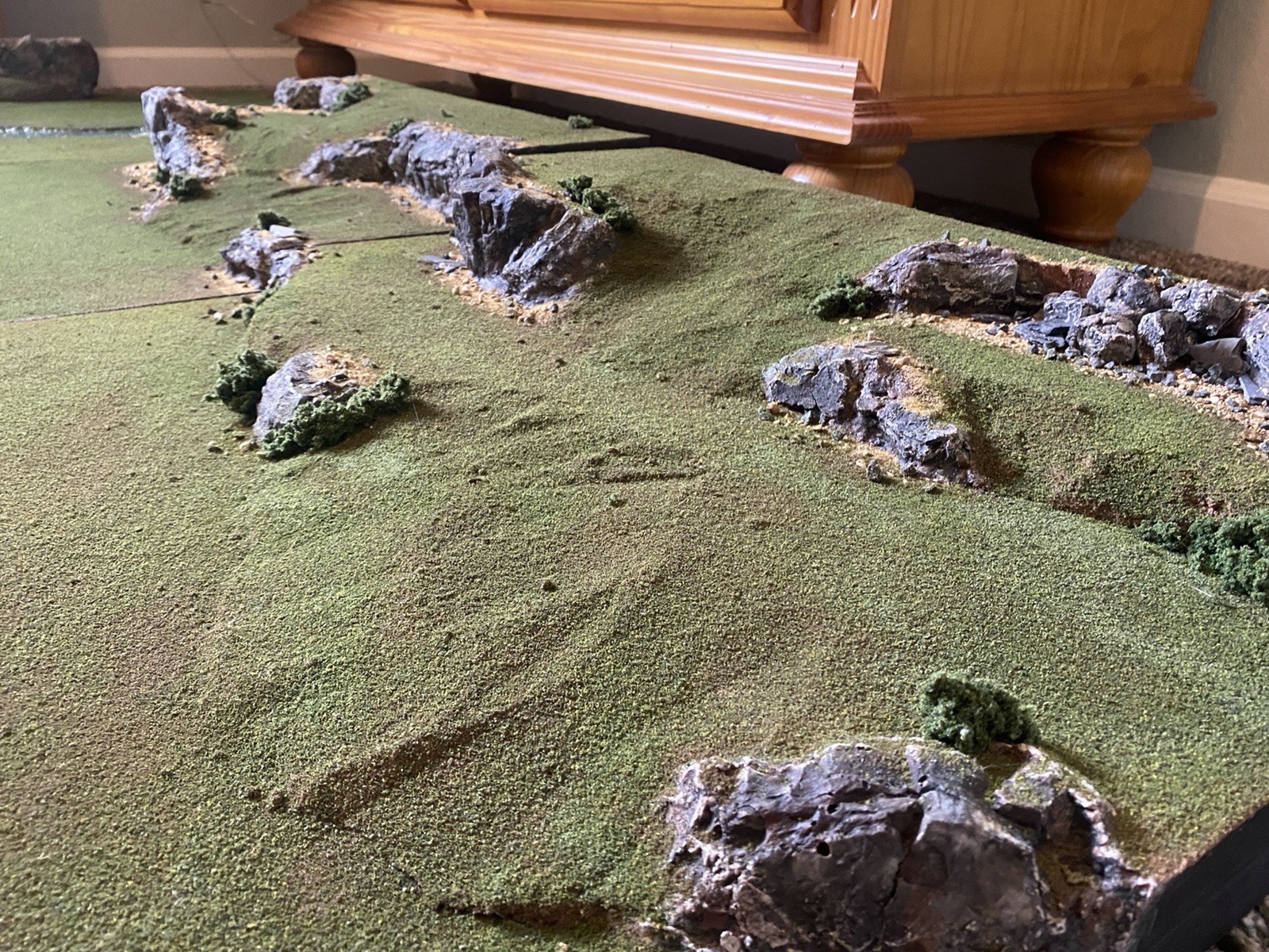 Painted Scenic Terrain Board with River and Hills for Miniature & War Games