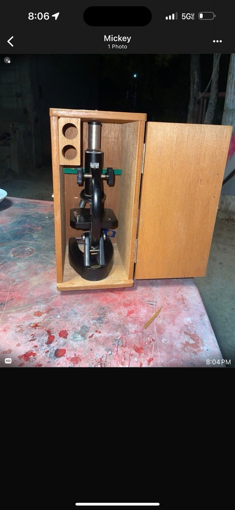 Vintage Microscope with Wooden Case