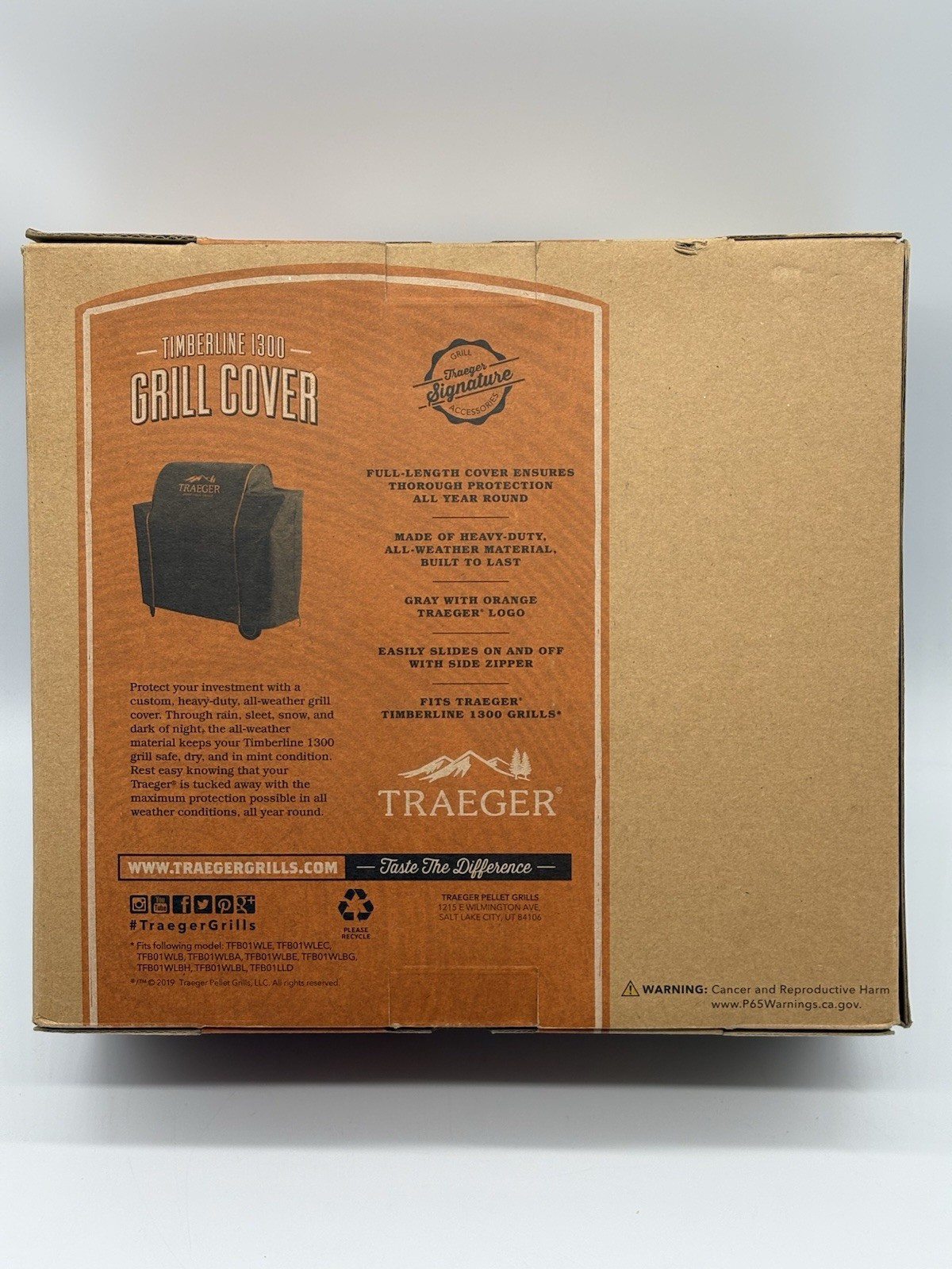 Traeger BAC360 Timberline 1300 Grill Cover - Full Length - Gray with Orange Logo