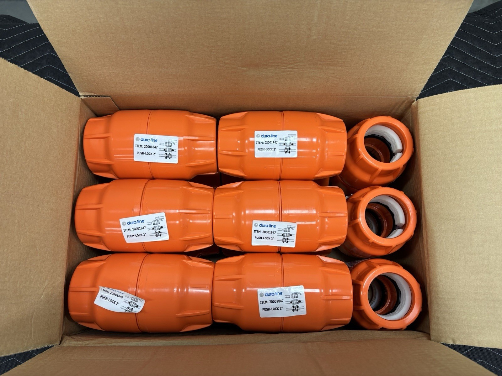 2" Dura-Line Molded Plastic Push Lock Coupler - Orange - 20001847 **CASE OF 15**