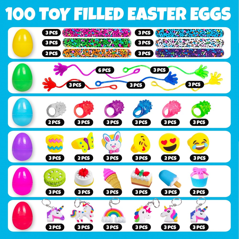Giraffe 100 Pack Prefilled Easter Eggs Bulk - Multi Color Plastic Filled East...