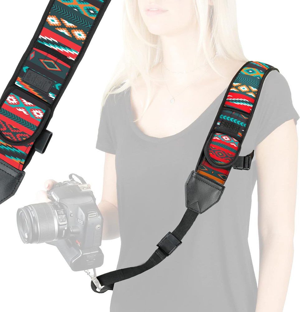 Camera Sling Shoulder Strap - Adjustable Neoprene, Safety Tether, Accessory Pock