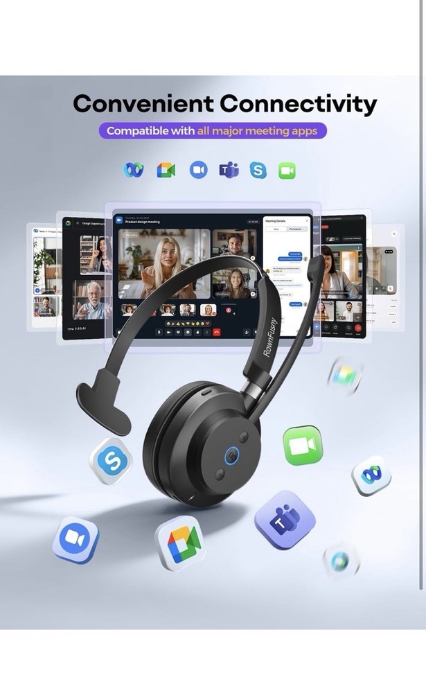 Wireless Headset with Mic for Work, Bluetooth Headphones with Microphone, Comput