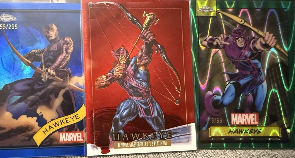 Marvel Masterpieces Hawkeye Red PMG And Chrome Card Bundle