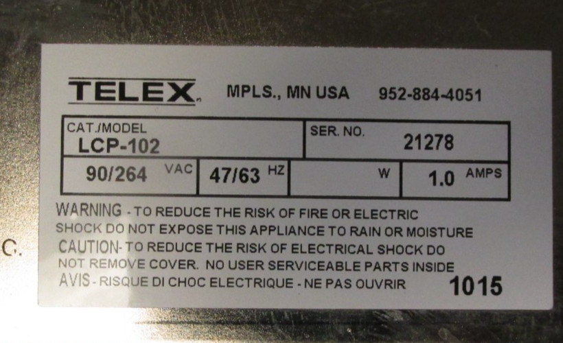 Telex Bosch RTS LCP-102 intercom control panel