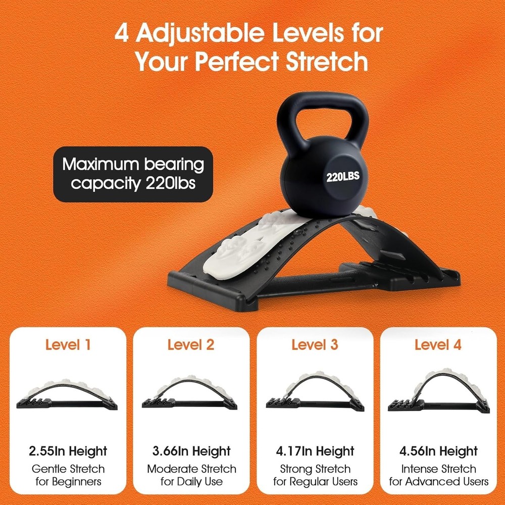 Back Stretcher for Lower Back Pain Relief – 4-Level Adjustable Lumbar Support...