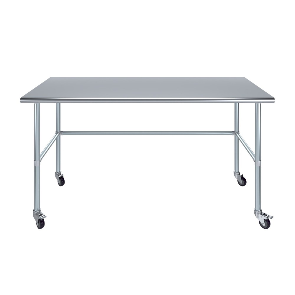 30 in. x 72 in. Stainless Steel Work Table Open Base & Wheels | Mobile Table