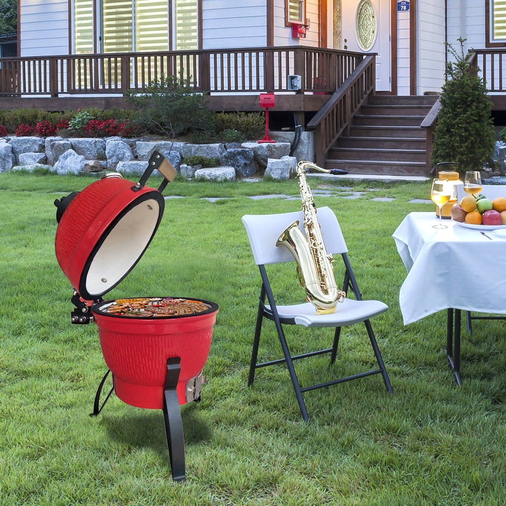 13in Round Ceramic Charcoal Grill Orange