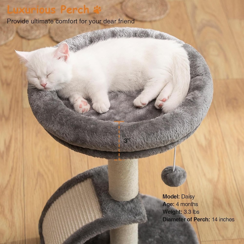 Small Cat Tree Tower with Scratching Post, Modern Kitten Tower for Indoor Cats,