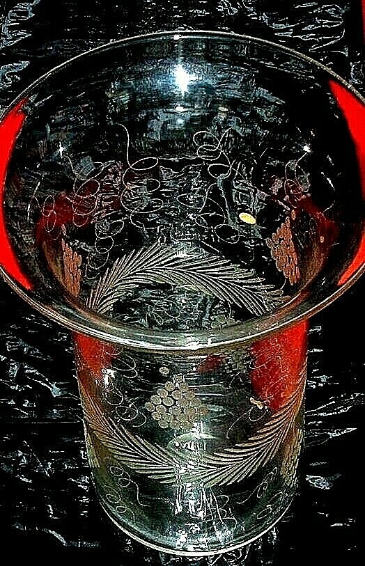 Gecara Grape Etched Large Transparent Vase H 14in