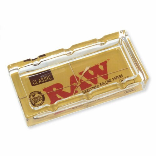 😎RAW CLASSIC PACK DESIGN GLASS ASHTRAY RECTANGULAR💕DEEP ASH CAVITY✨