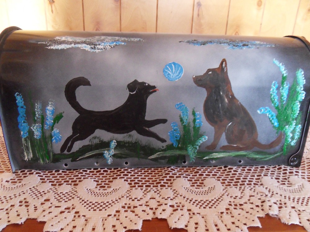 dogs hand painted Mailbox USPS standard size