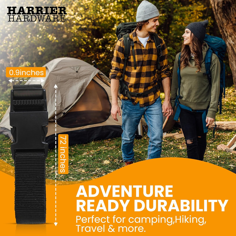 Utility Strap with Quick-Release Buckle, Black, 72-Inch, 6-Pack