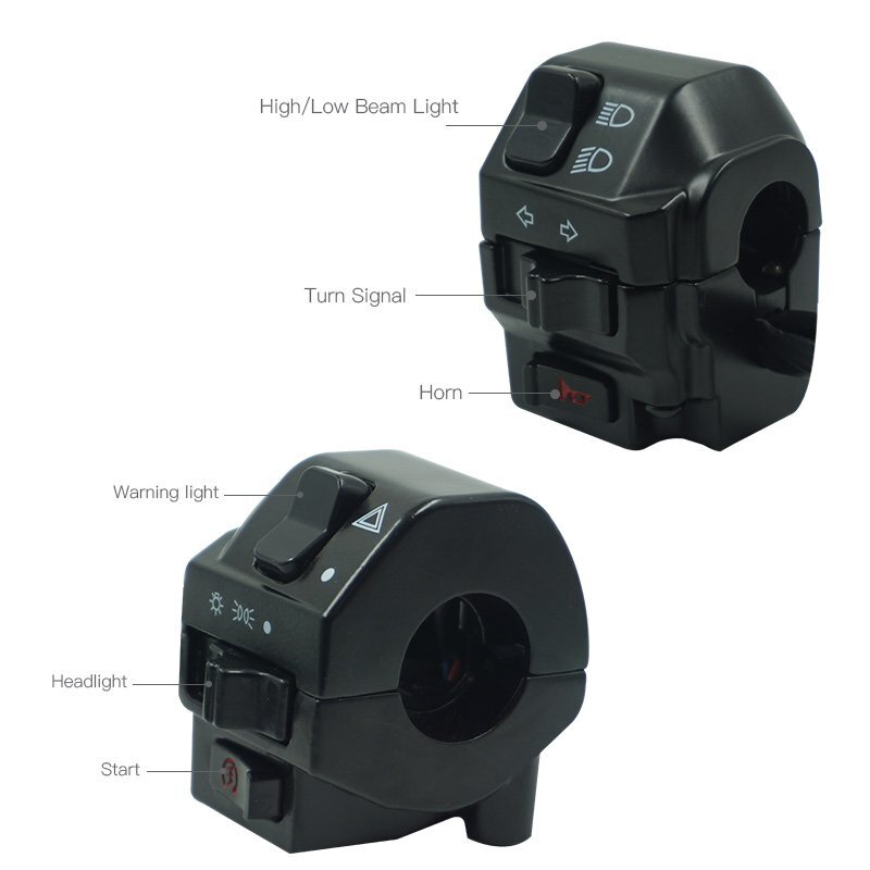 Aluminum 7/8" 22MM Handlebar Horn Turn Signal Headlight Control Buttons switch