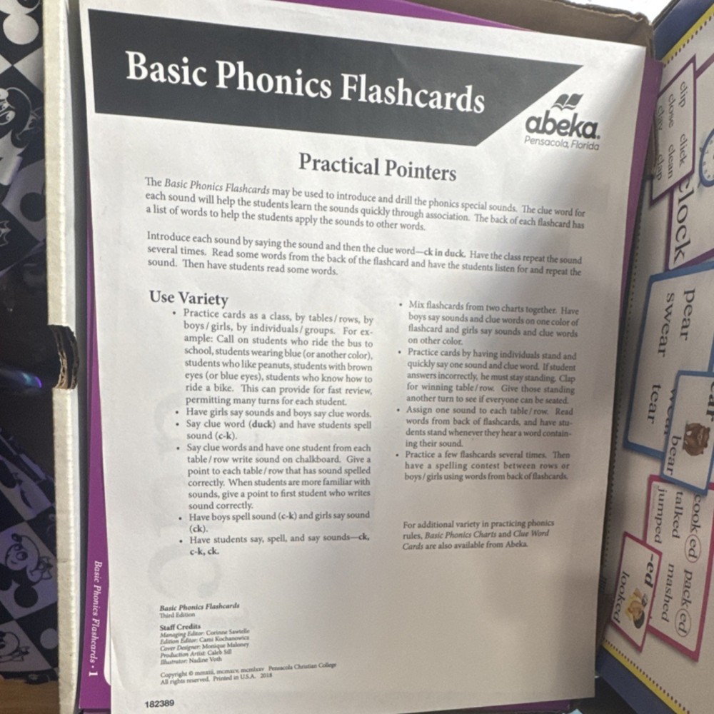 Abeka Basic Phonics Flashcards Multicolor Educational Cards Teaching Supplies