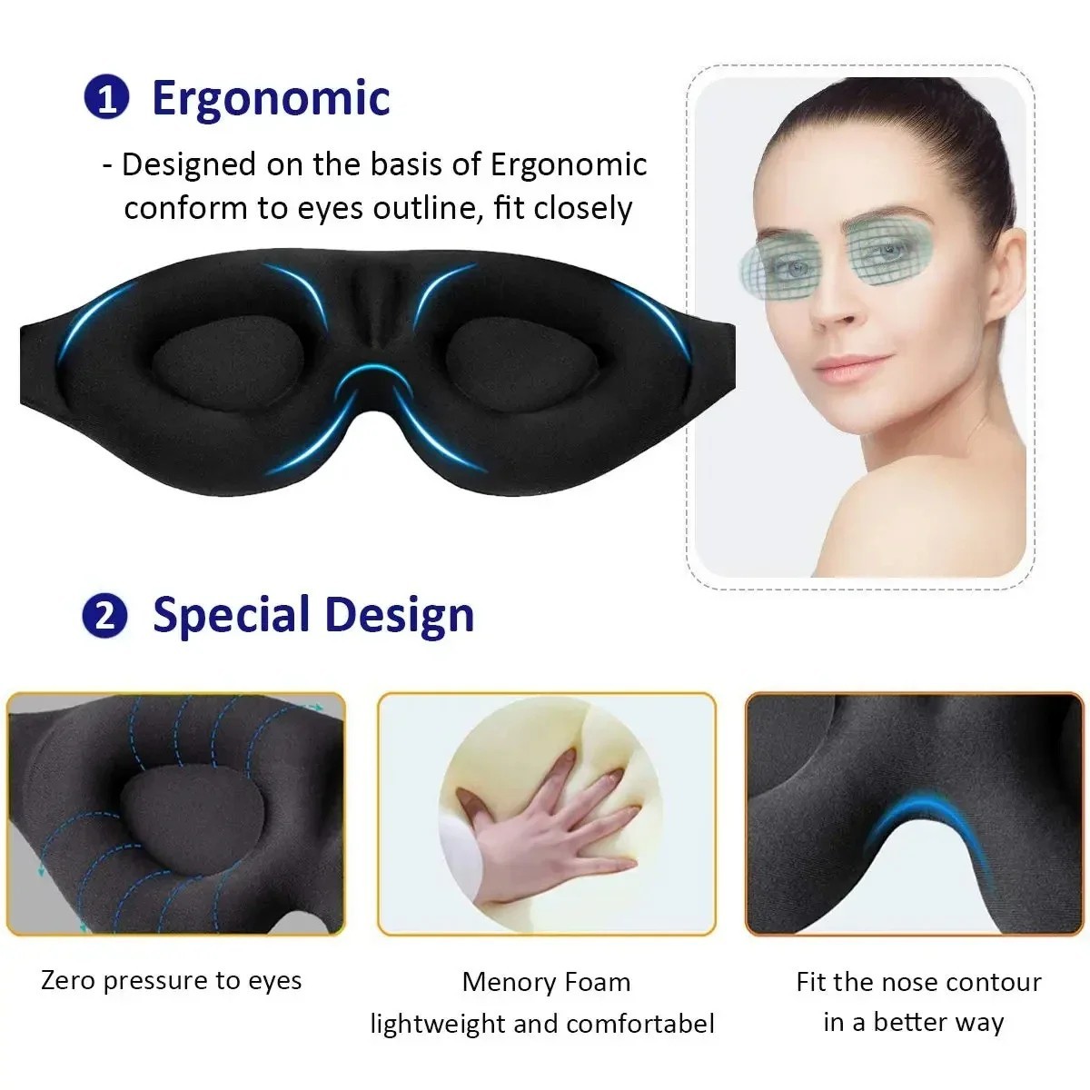 Sleep Eye Mask for Side Sleeper Men Women, Zero Eye Pressure 3D Sleeping Mask