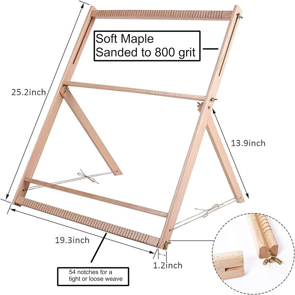 Solid Wood Table-Top Weaving Loom, 25.2" H X 19.3" W Extra Large Frame, Solid Ma