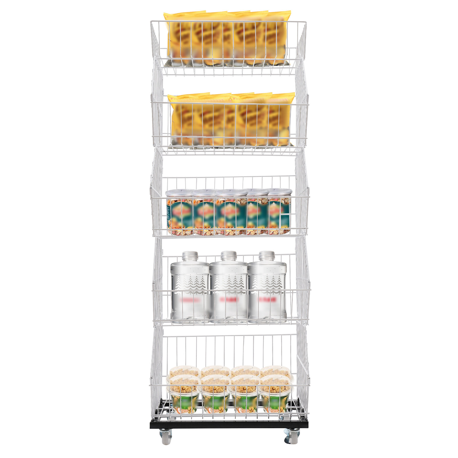 5-Tier Wire Grid Retail Display Rack with Wheels - Sturdy & Stylish Storage