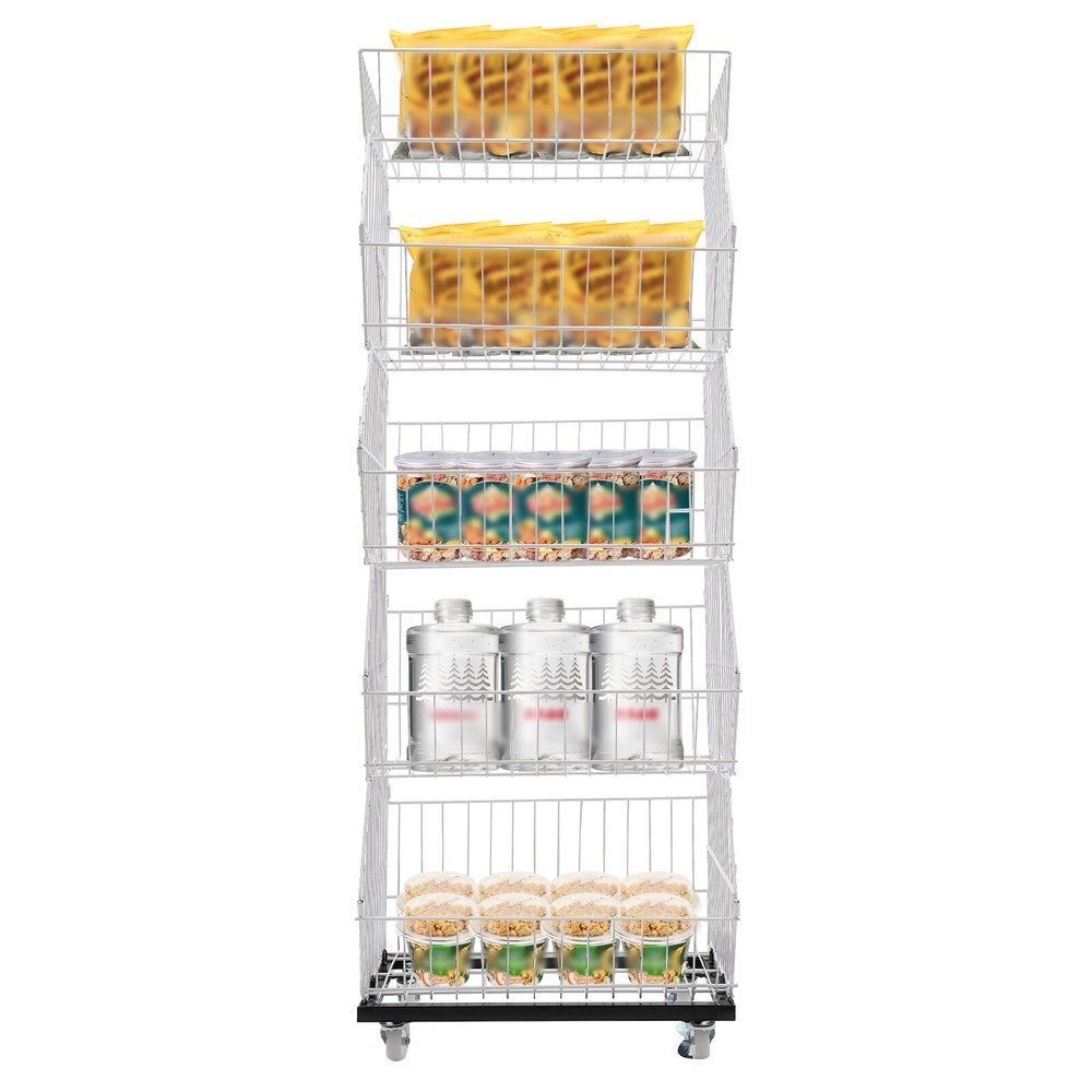 5 Tier Wire Grid Retail Display Shelf Merchandise Display Rack Stand with Wheels