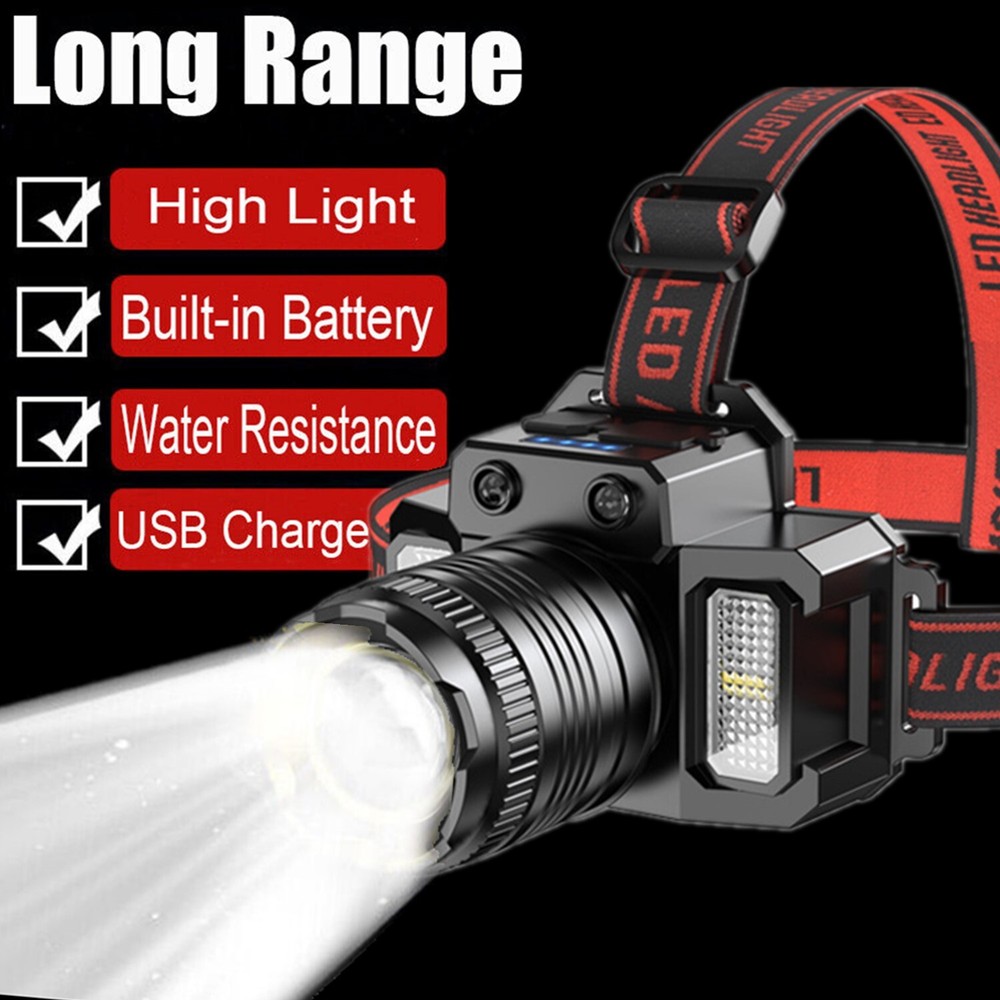 2x 9900000LM Rechargeable Sensor Headlamp 5 Modes Zoomable Headlight Flashlight