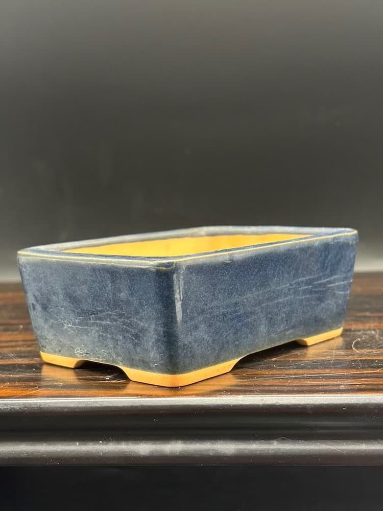 Bonsai Pot Blue Pottery Rectangular Japanese Art Shape Miniature Tree Container
