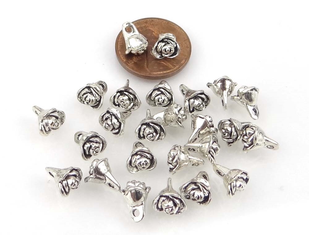 12 Rose Flower Antique Silver Pewter Charm 9x6mm