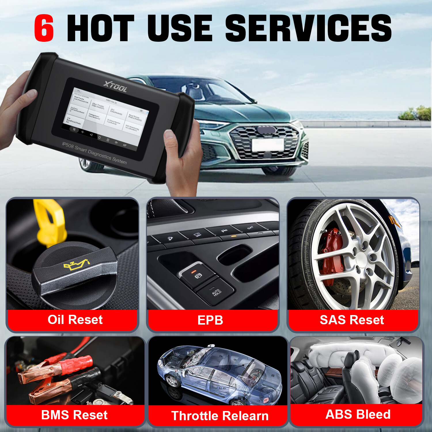 USED XTOOL IP508 Full OBD2 Diagnostic Scanner Auto VIN ABS BMS Oil Code Reader