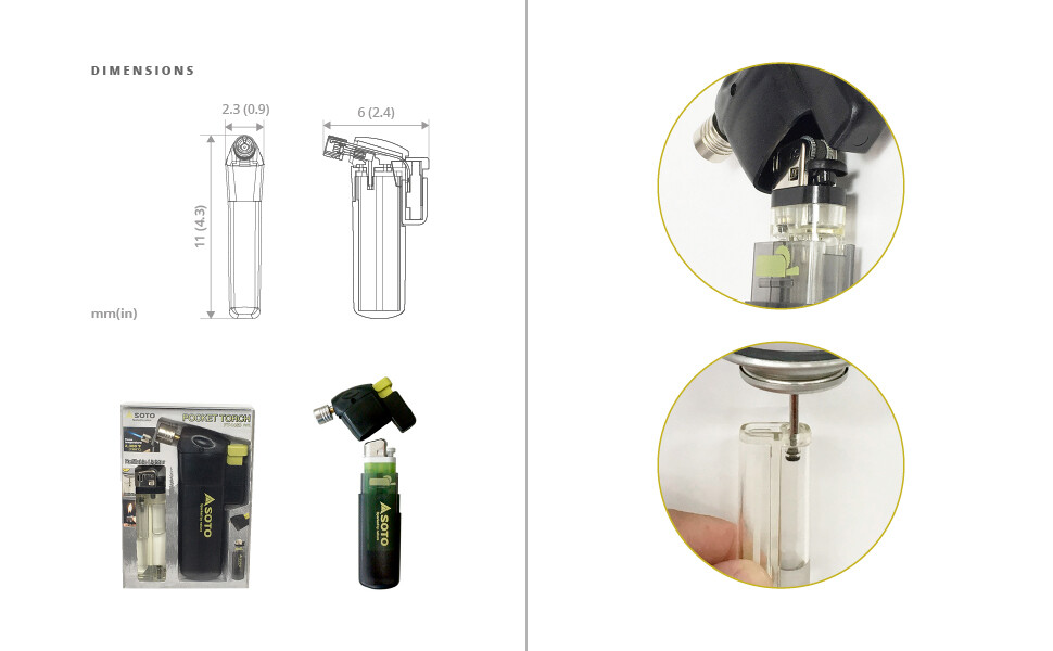 SOTO POCKET TORCH WITH REFILLABLE LIGHTER INSERT