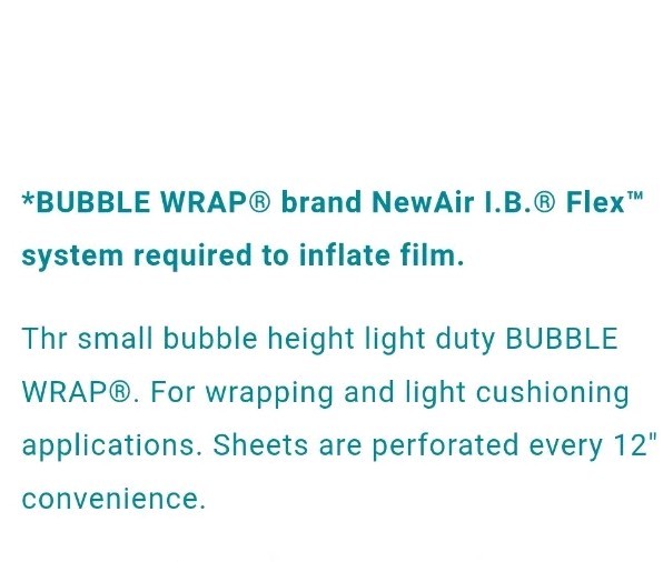 Bubble Wrap Brand- New Air I.B. Small 16" x 3300' With 12" Perf- Uninflated Film