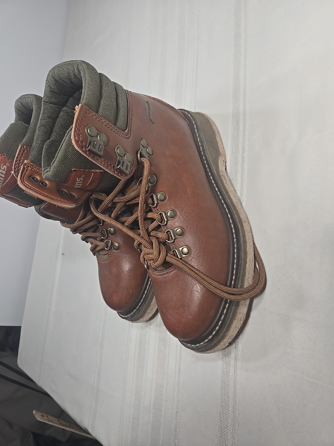 Simms River Wading Boots Felt Sole Leather Size 7 Brown/Green