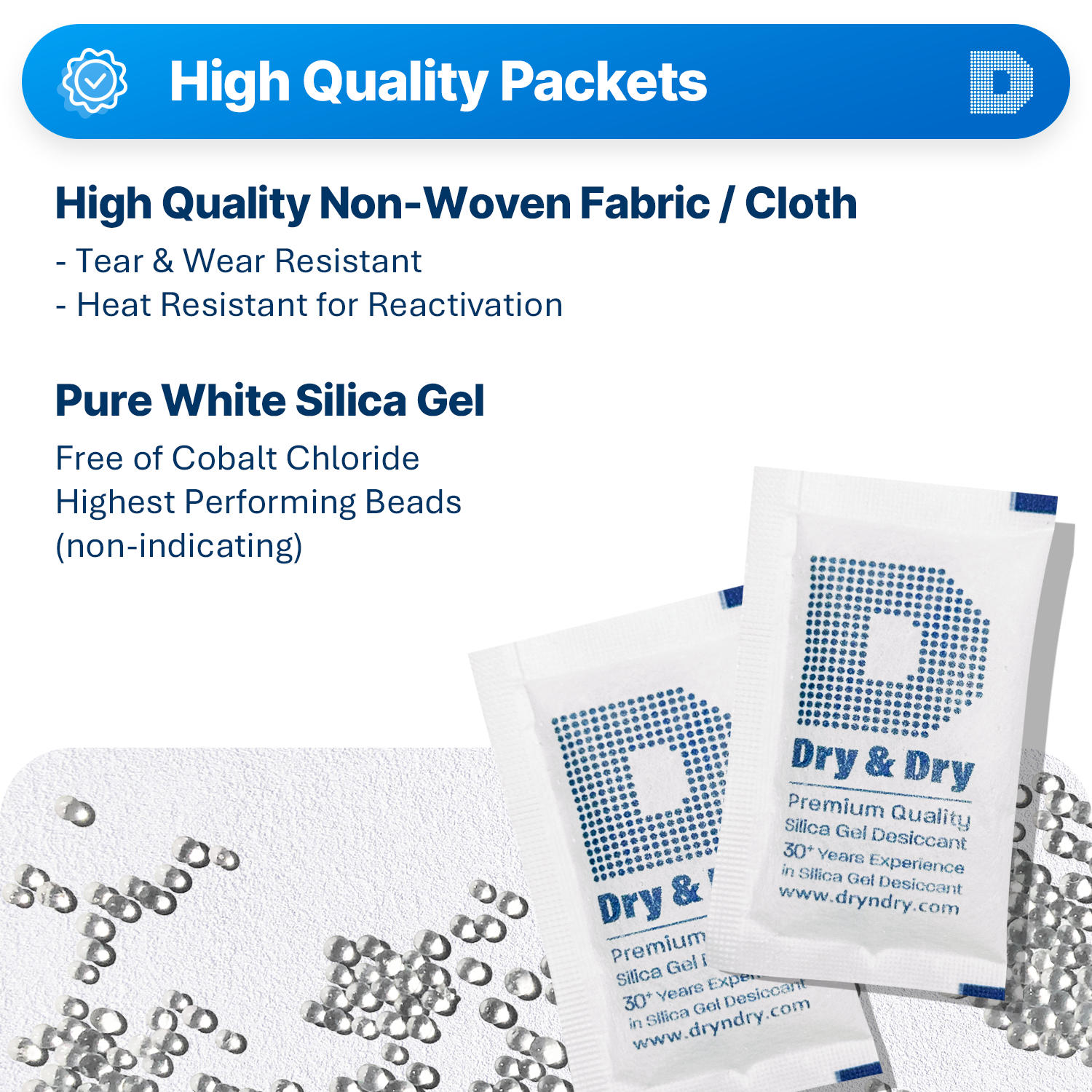 10 gram X 60 PK "Dry & Dry" Silica Gel Desiccant Packets(Reusable)-FDA Compliant