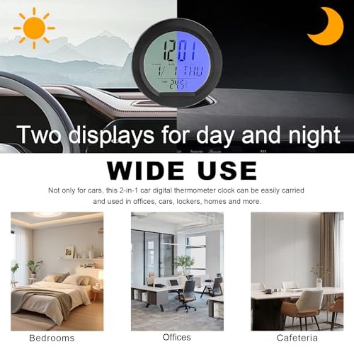 Car Digital Thermometer Clock, Dashboard Clock with Standard Digital Clock
