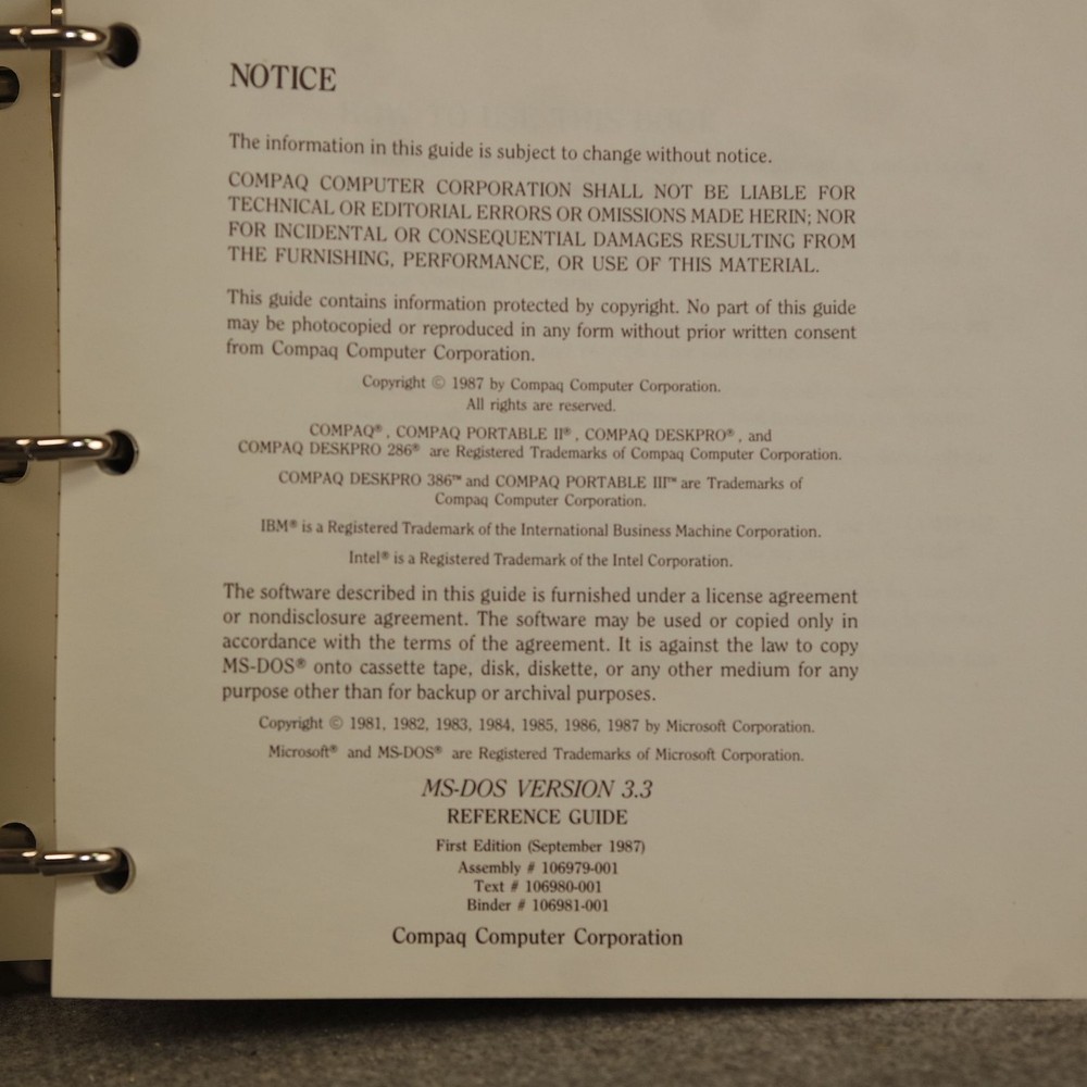 Compaq MSDOS 3.3 Disk Operating System Reference Guide