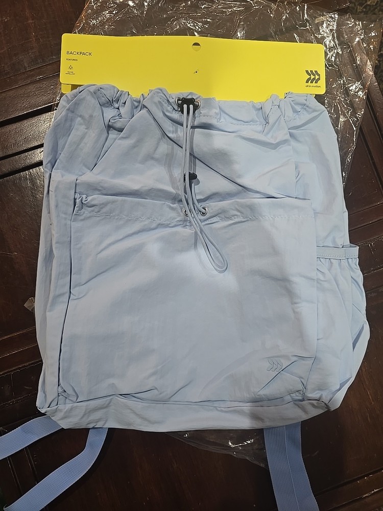 All in Motion Light Blue Backpack Drawstring Closure 3 Pockets Water Resistant