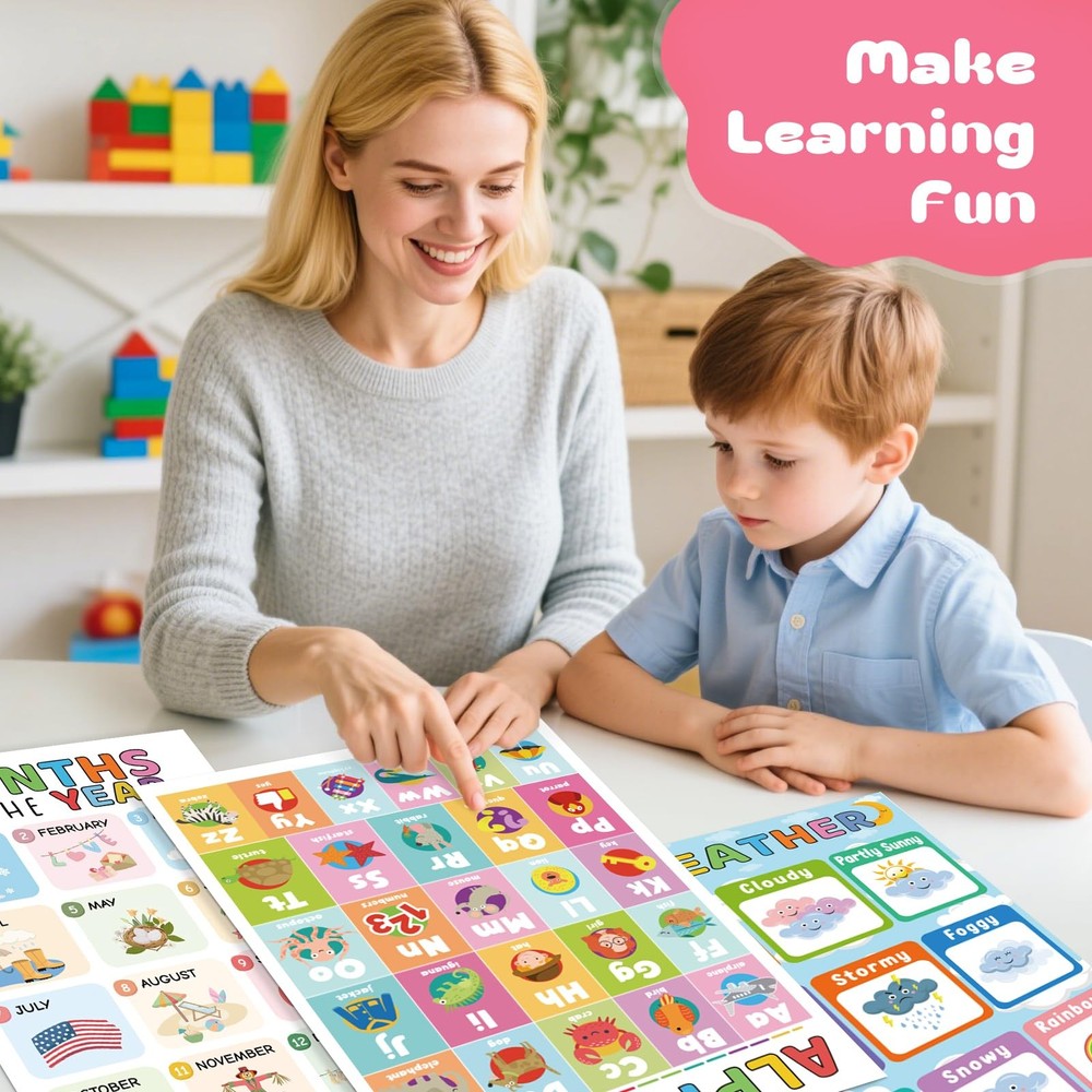 16 Educational Posters for Toddlers, Laminated Classroom Learning Posters, Ki...