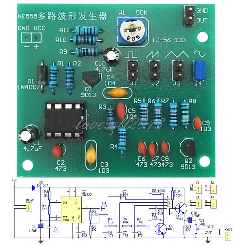 Multi-Channel NE555 Waveform Generator Module Sine Triangle Square Wave DIY Kits