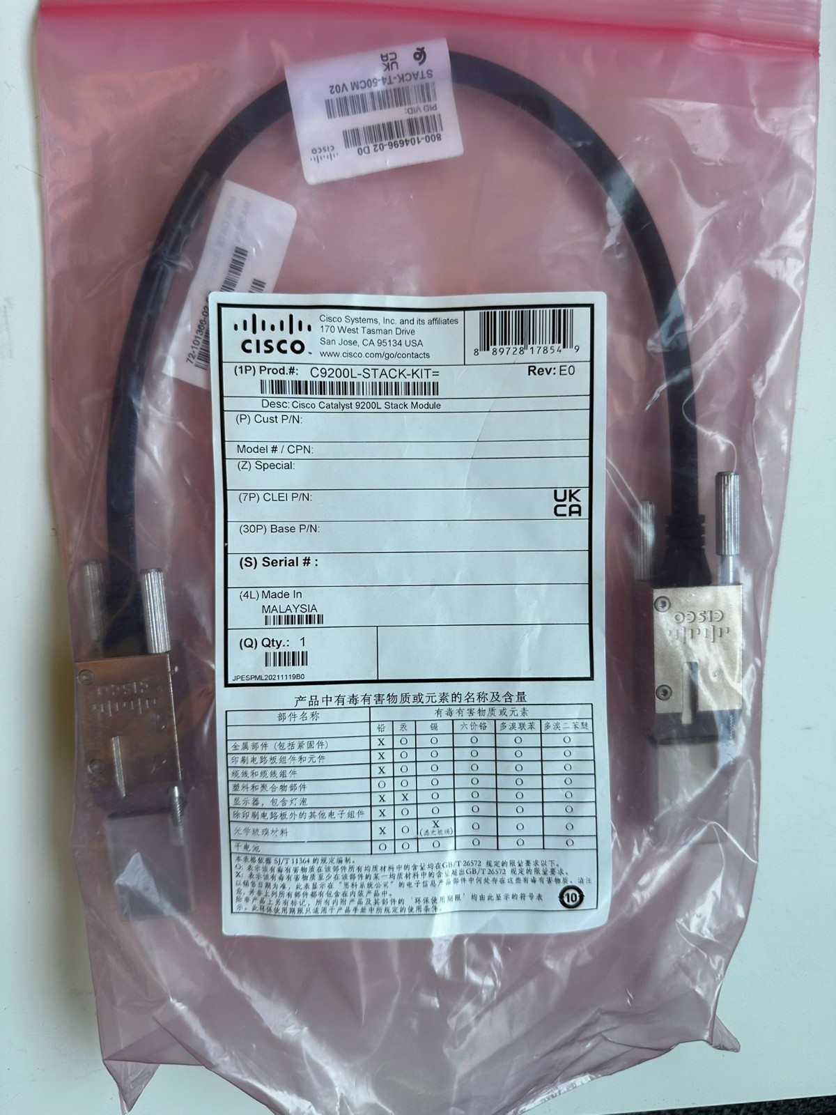 Cisco STACK-T4-50CM V02 Stacking Cable Brand New