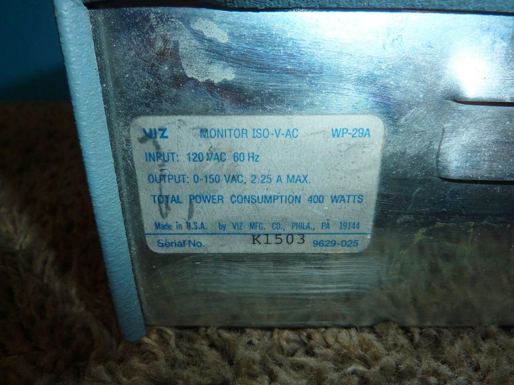RCA VIZ WP-29A ISO-V-AC Variable Isolation Transformer Variac