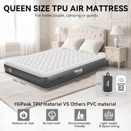 Air Mattress Bed with Removable Multi-function Air Pump, Self Inflatable Queen